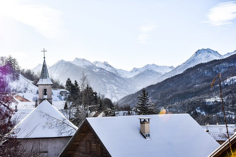 Picturesque traditional town of Serre Chevalier in winter