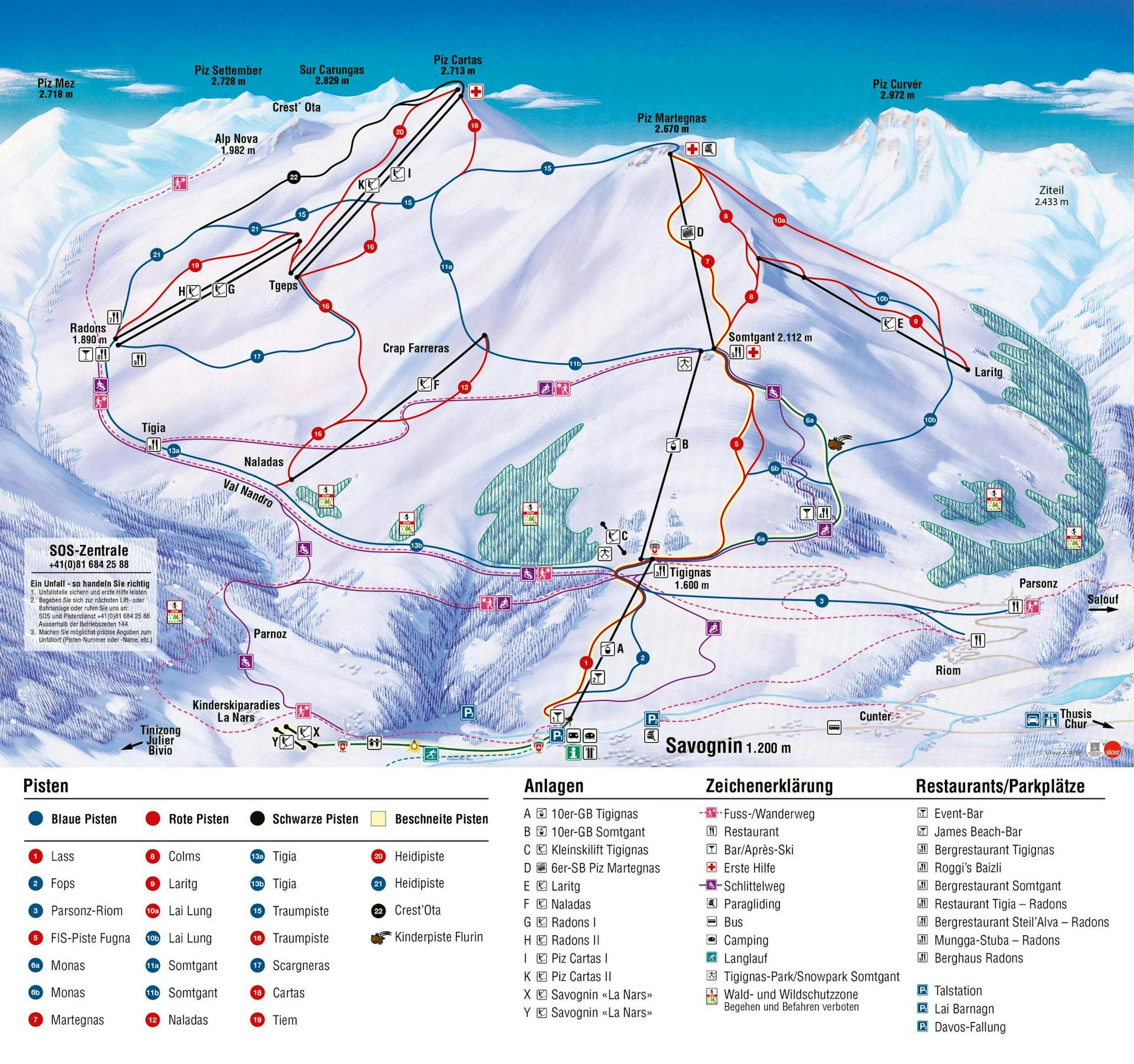 Savognin ski map