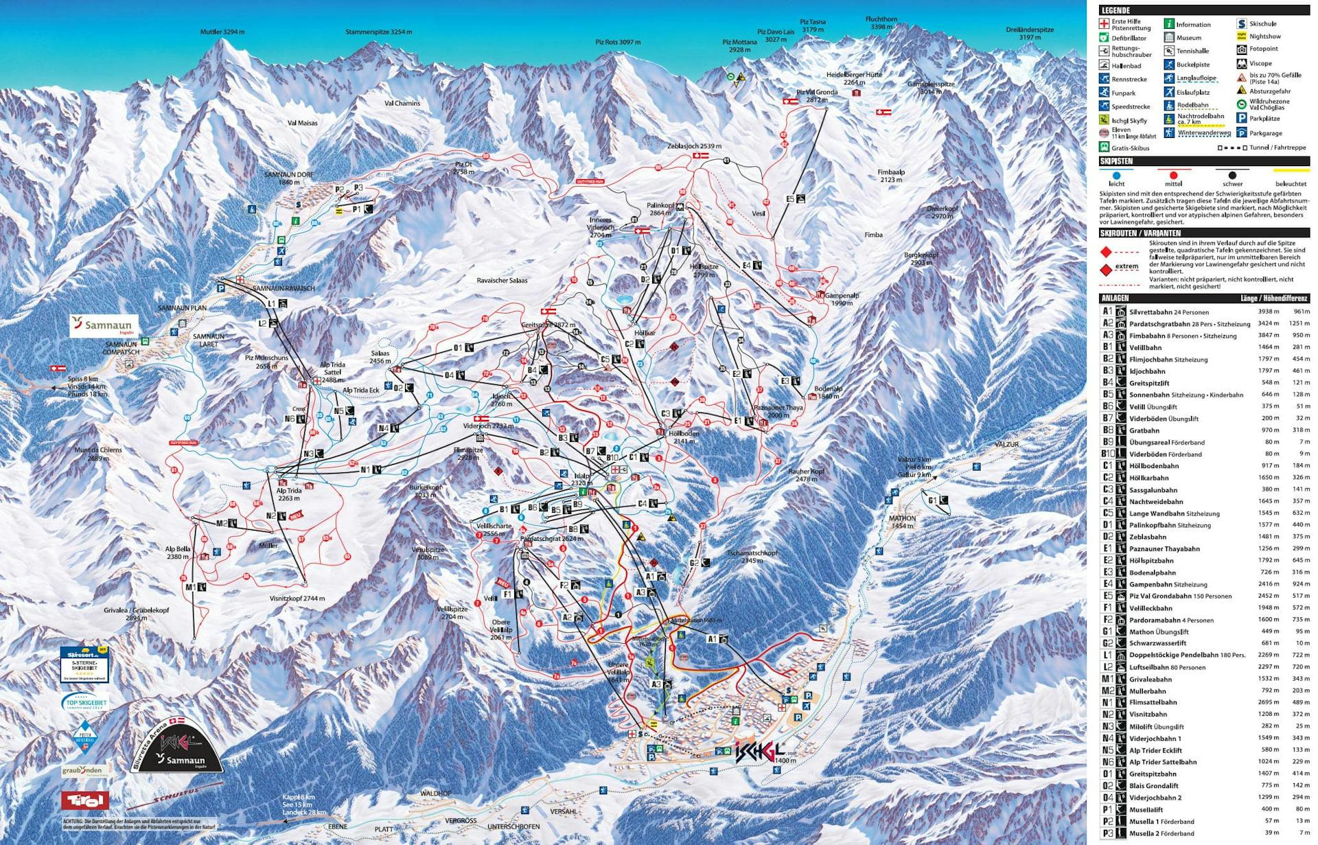 Samnaun ski map